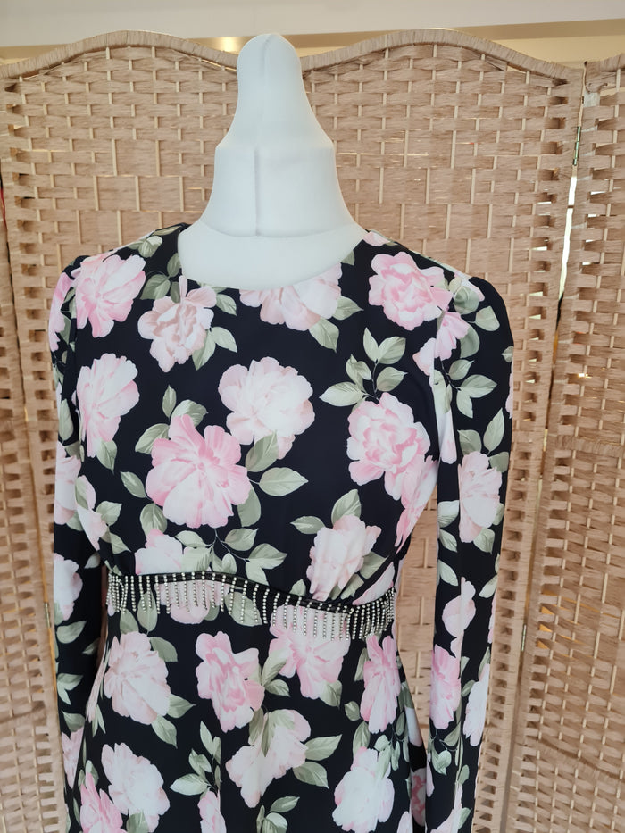 ASOS Pink/Black Floral Dress Size 14 NWT