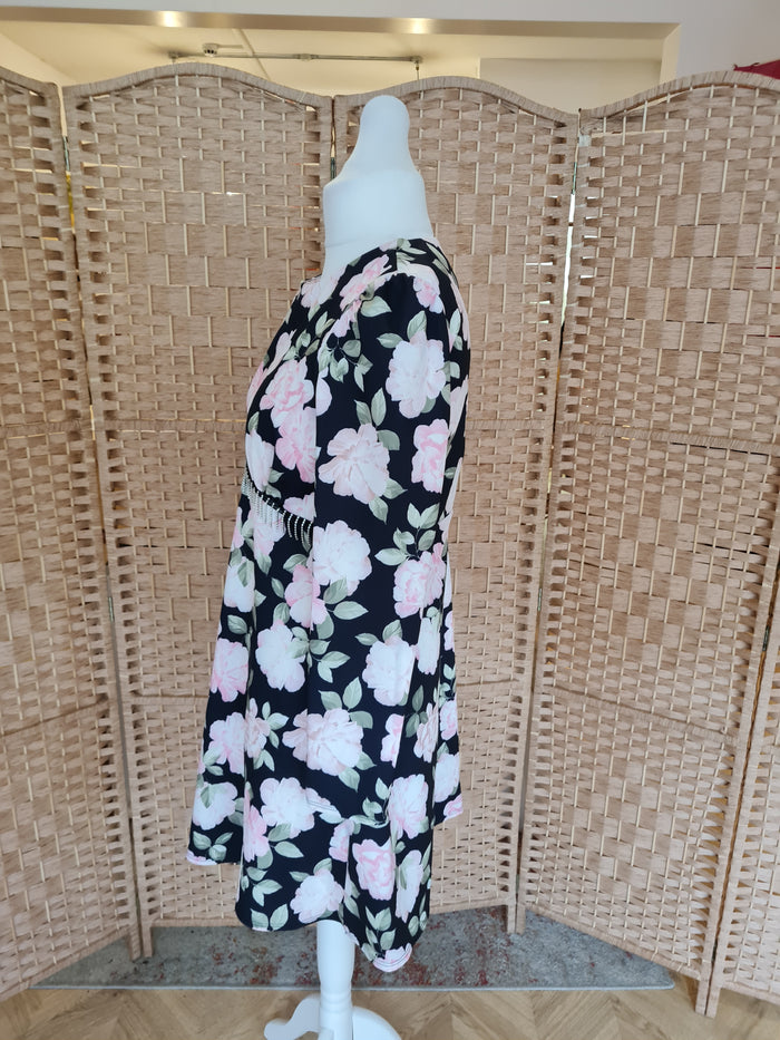 ASOS Pink/Black Floral Dress Size 14 NWT