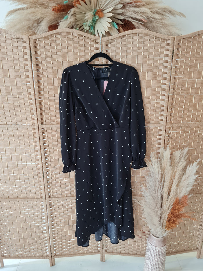 AX Paris Black Spot Wrap Dress 12 (NWT)