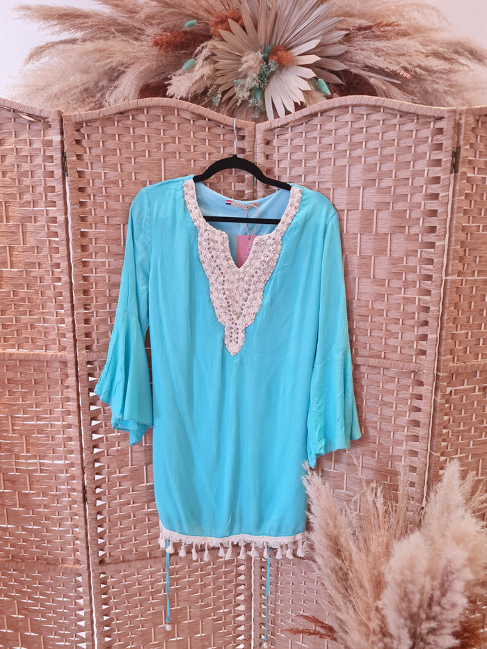 Azaka Turquoise Beaded Tunic  M/L