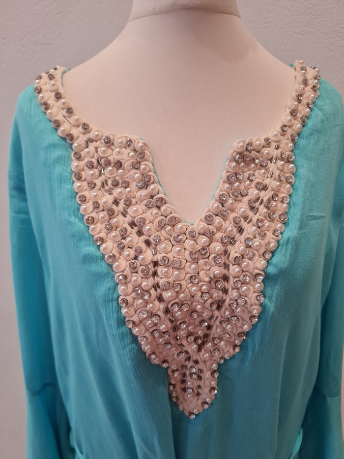 Azaka Turquoise Beaded Tunic  M/L