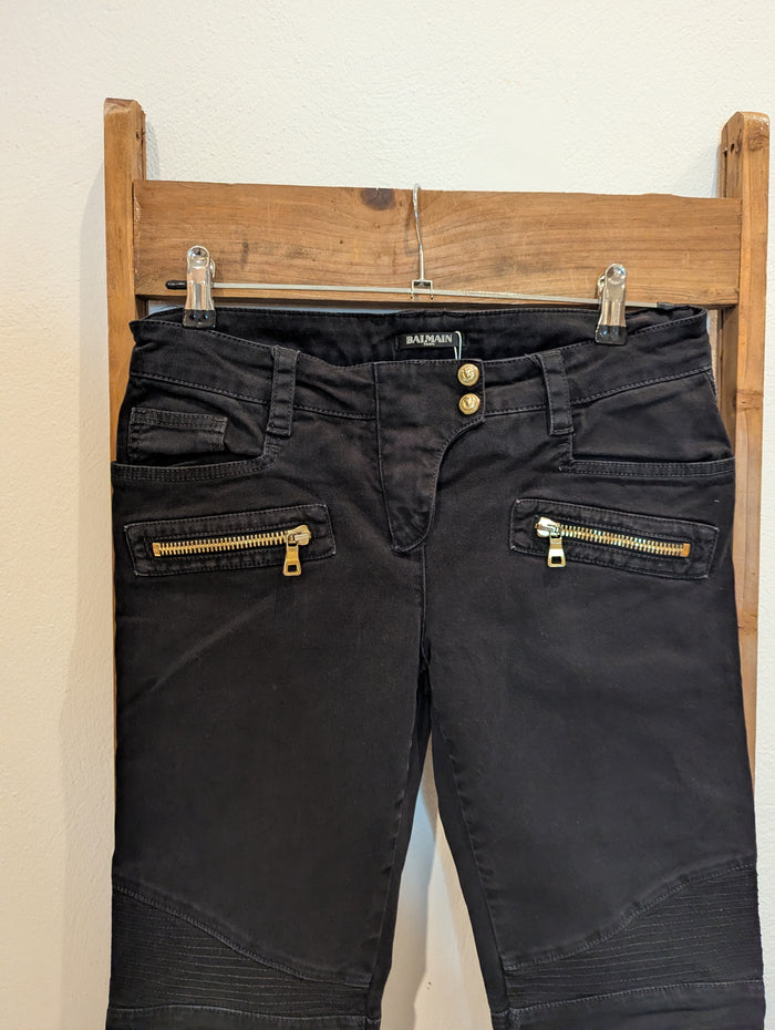 Balmain Black Gold Zip Jeans S