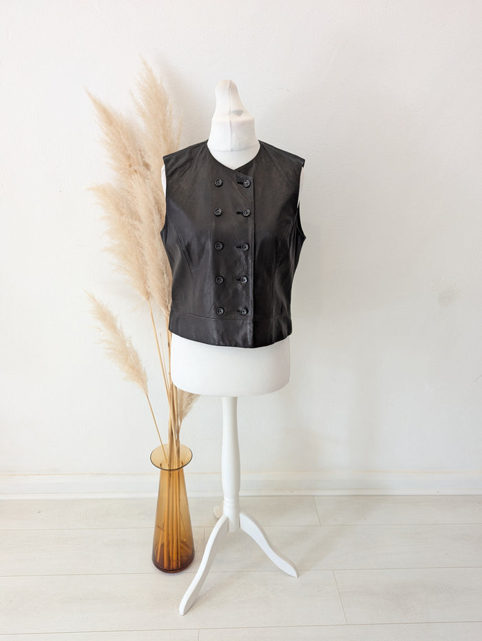 Banana Republic Black Leather Waist Coat 14