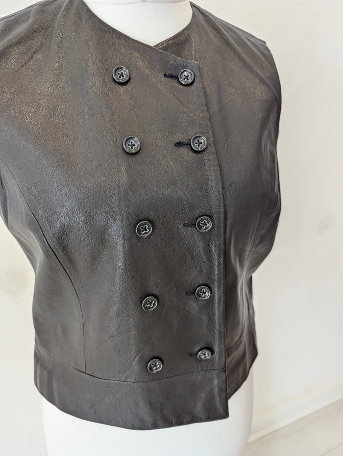 Banana Republic Black Leather Waist Coat 14