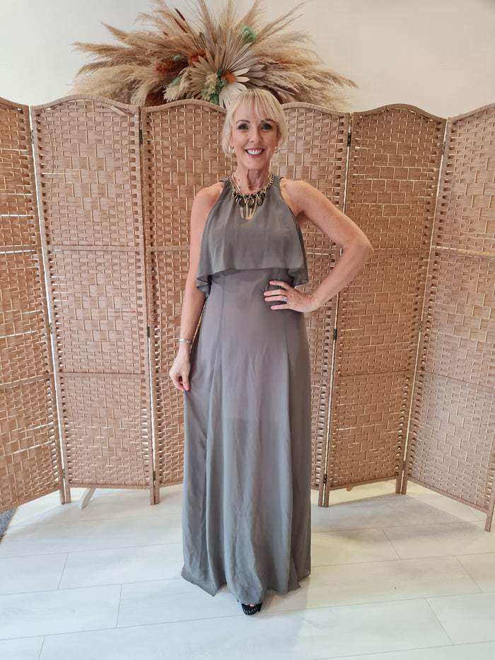 BEBE khaki embellished maxi 8/10