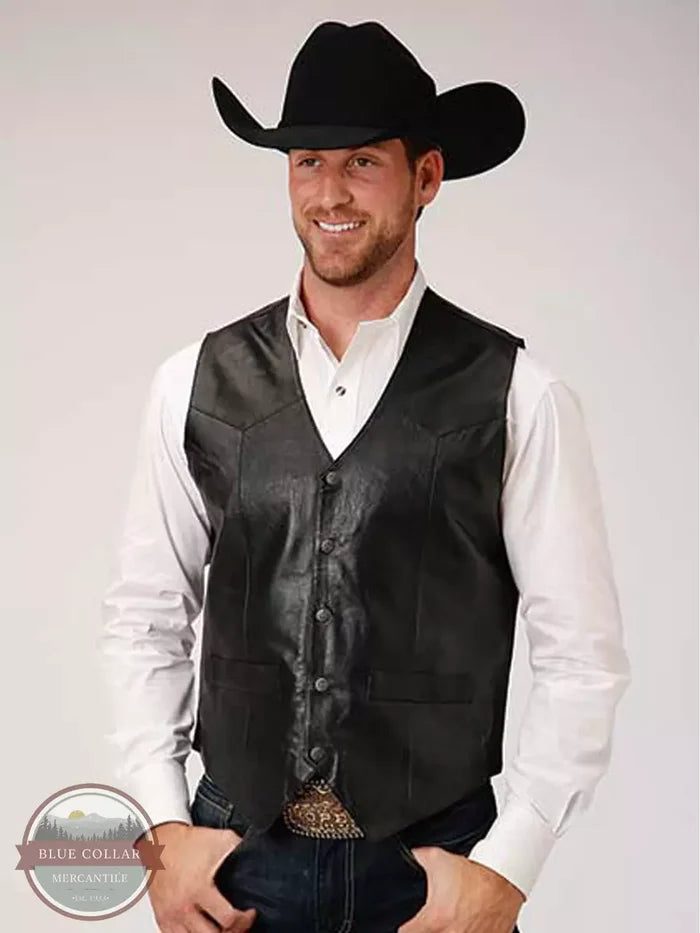 Roper 02-075-0520-0500 BL Black Leather Vest Front View