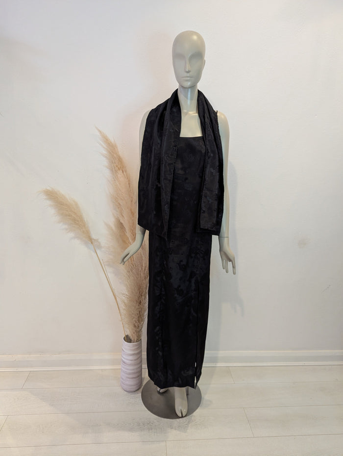 Black oriental print dress & shawl 10