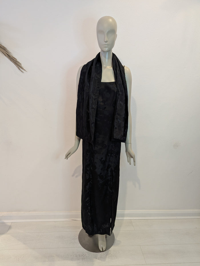 Black oriental print dress & shawl 10