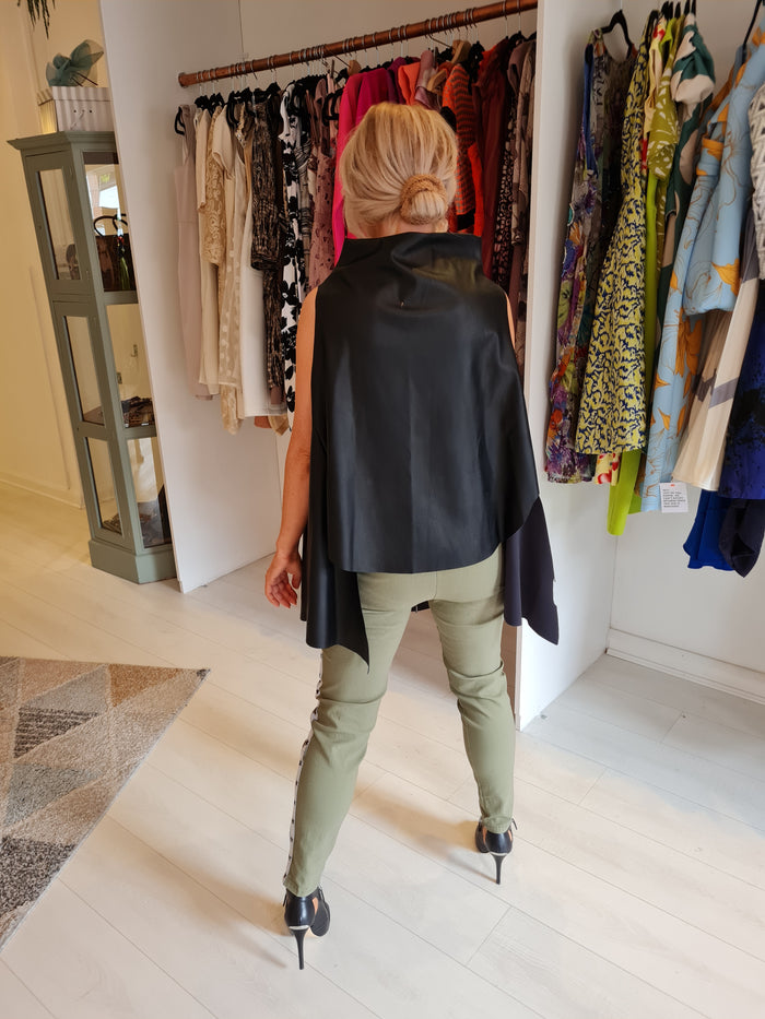 Black Pleather Funnel neck Top O/S