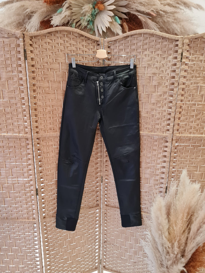 Black Waxed Leggings S
