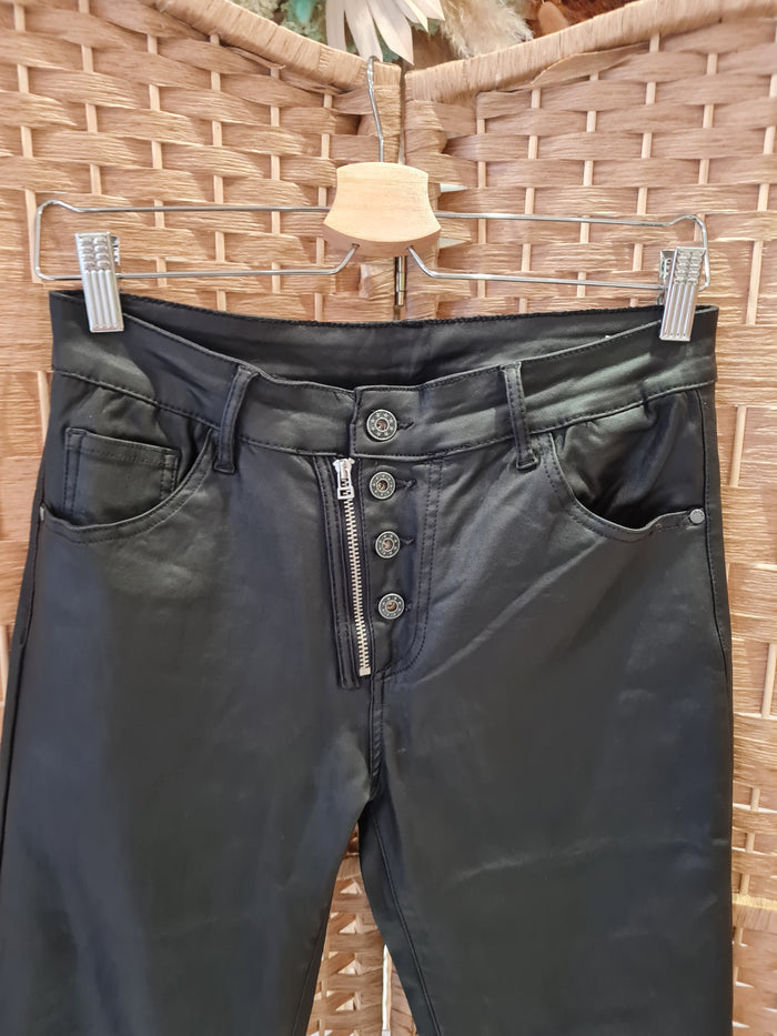 Black Waxed Leggings S