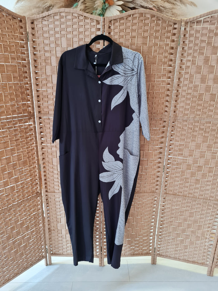 Black/Grey Flower Jumpsuit M