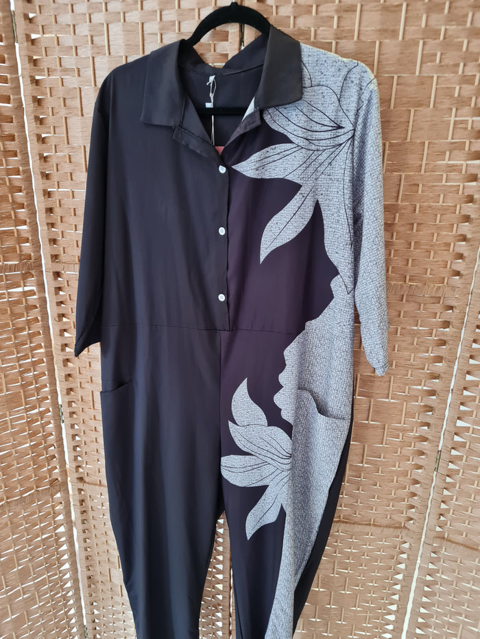 Black/Grey Flower Jumpsuit M