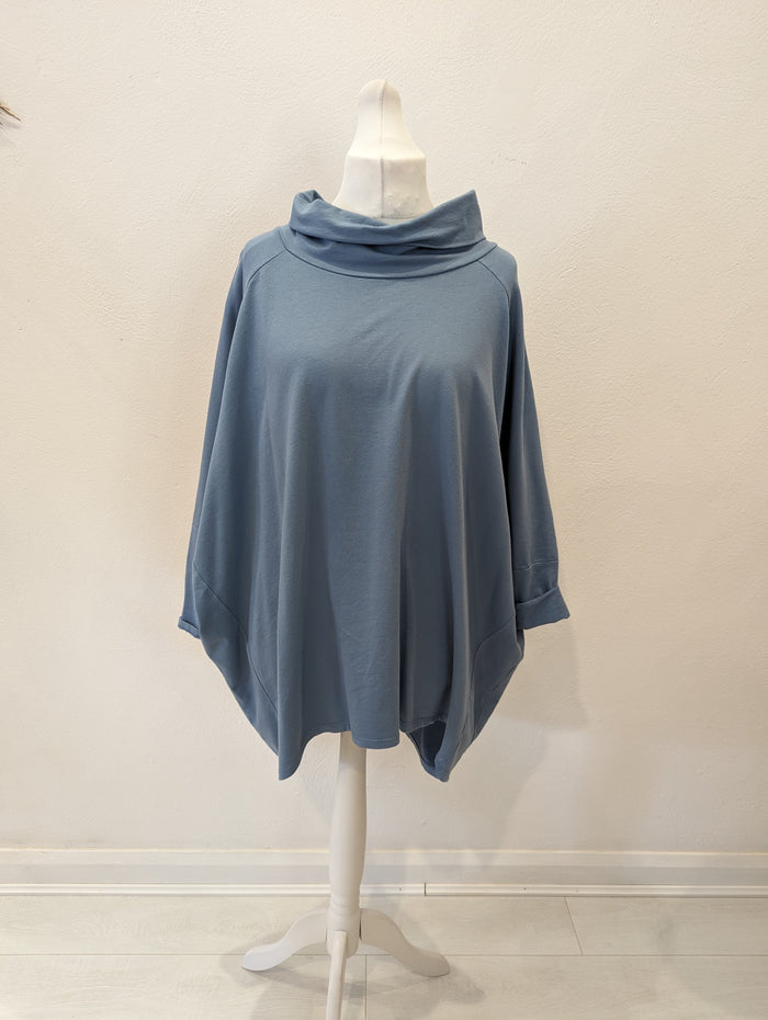 Blue Callie Roll Neck Top