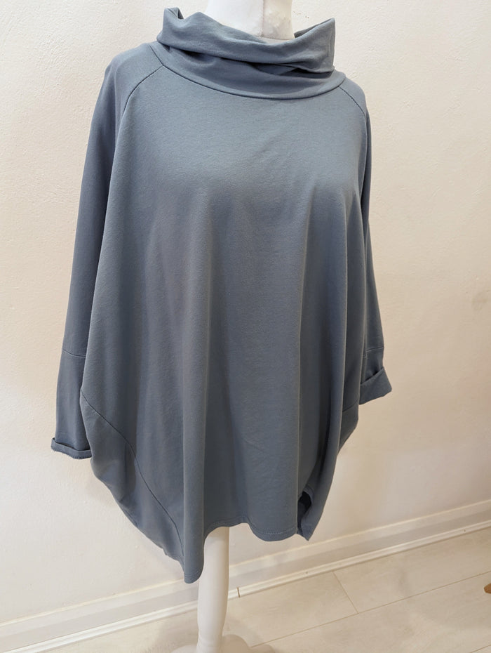 Blue Callie Roll Neck Top
