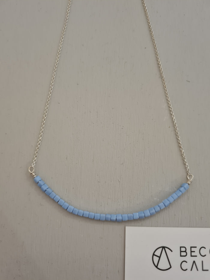 Blue crystal bar necklace silver
