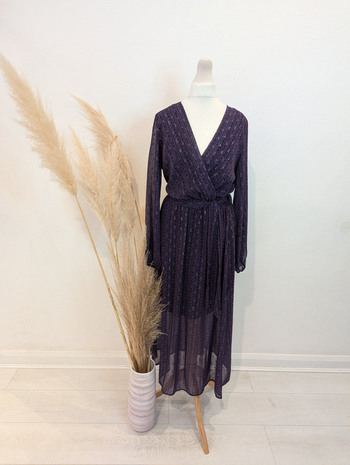 Blue Navy Purple Wrap Dress S