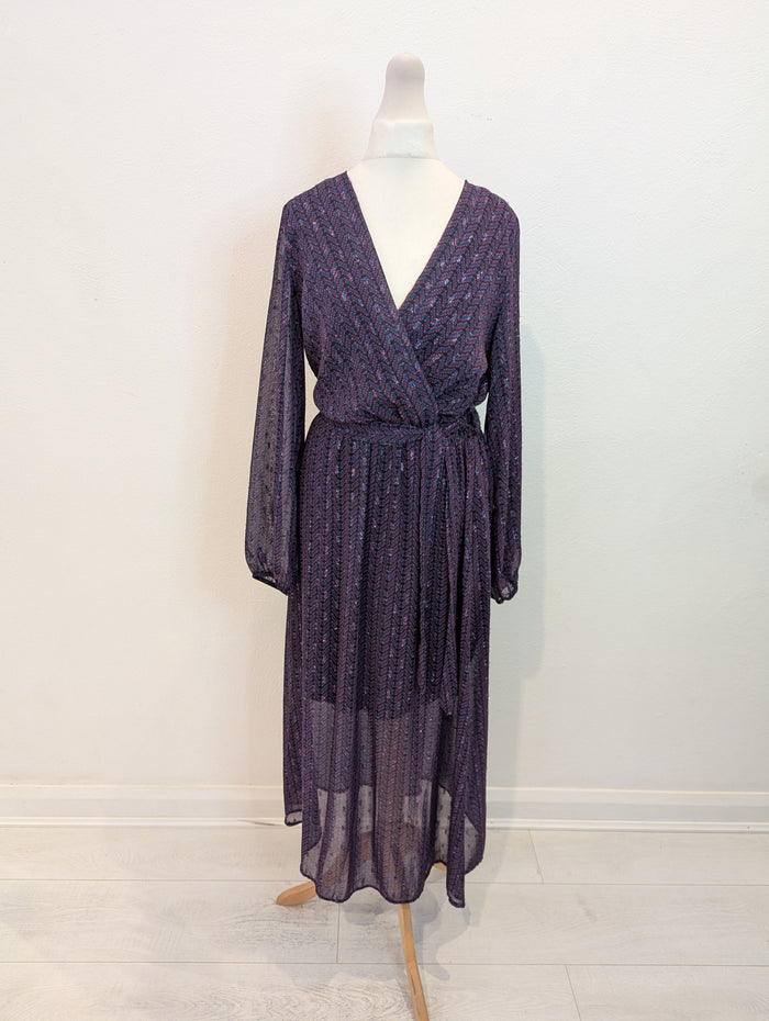 Blue Navy Purple Wrap Dress S