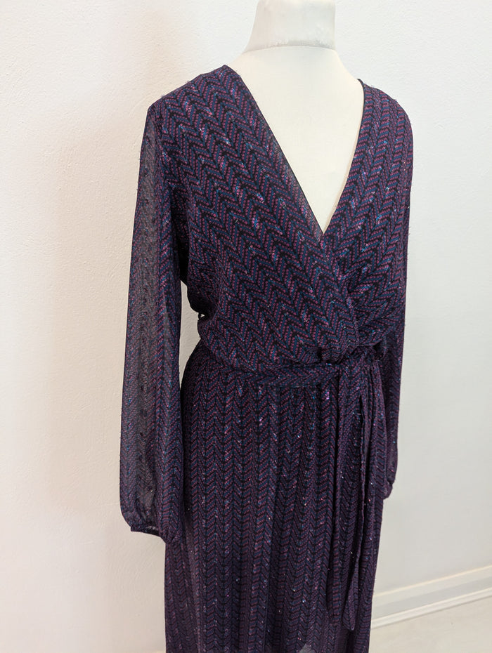 Blue Navy Purple Wrap Dress S