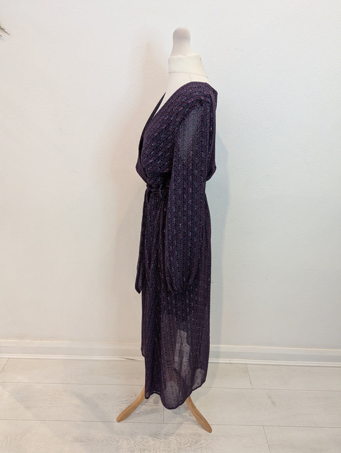 Blue Navy Purple Wrap Dress S