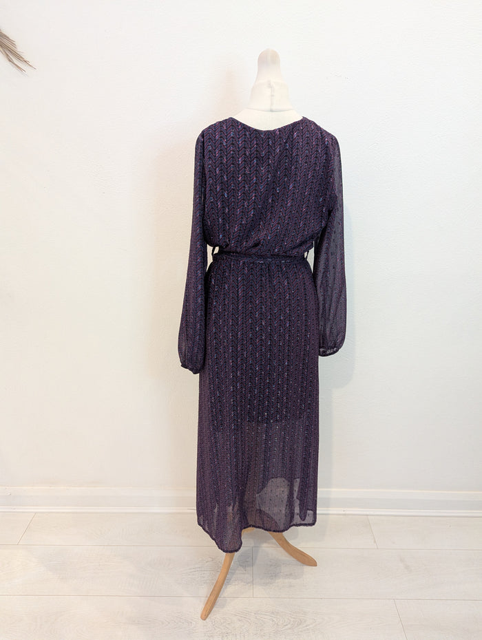 Blue Navy Purple Wrap Dress S