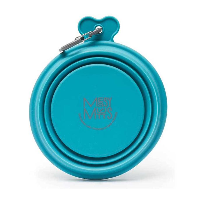 Blue Silicone Collapsible Bowl outside of packaging.