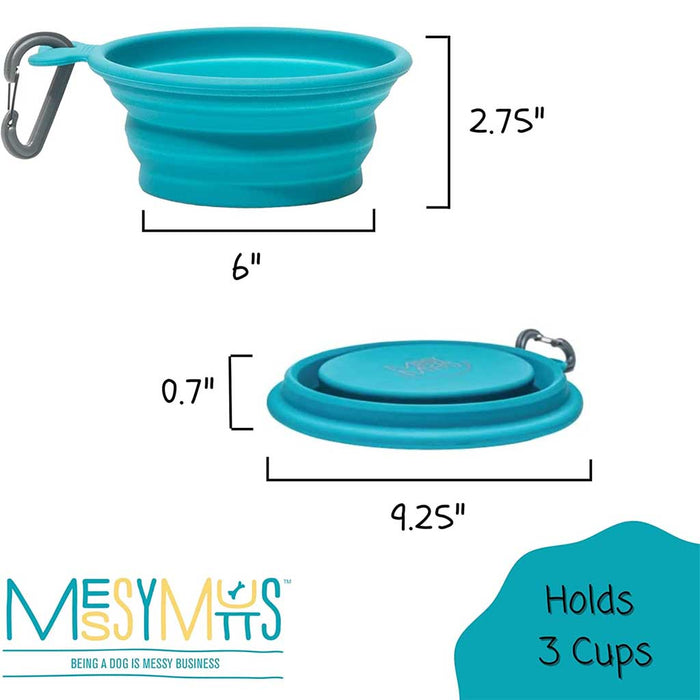 3 cups Blue Silicone Collapsible Bowl size when collapsed or extended.