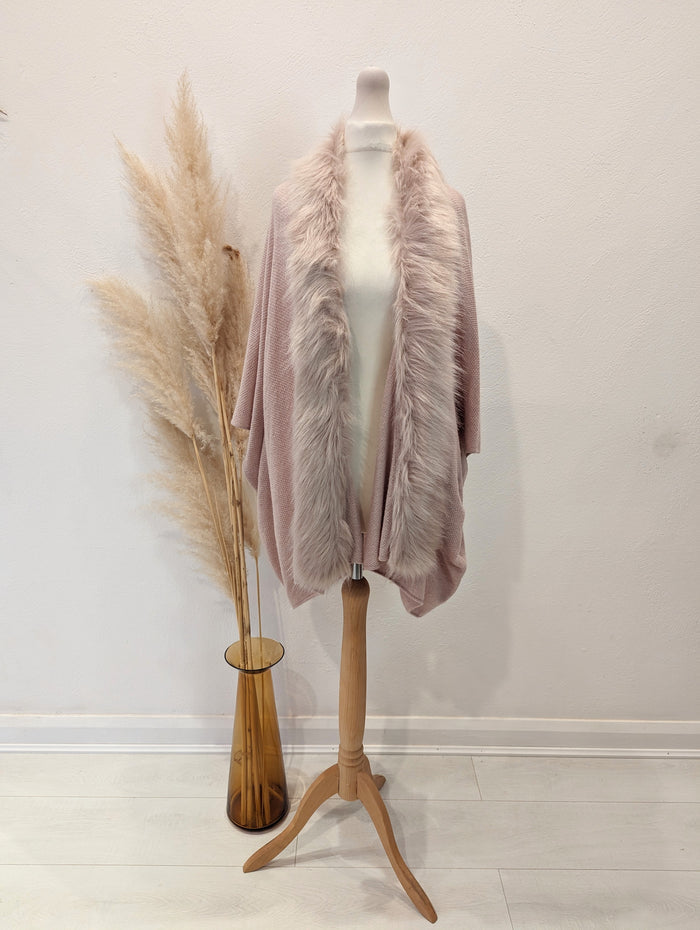 Blush Fur Trim Wrap