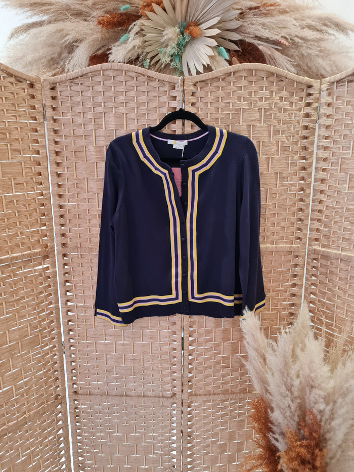 Boden Navy Pink/yellow trim Cardigan 14