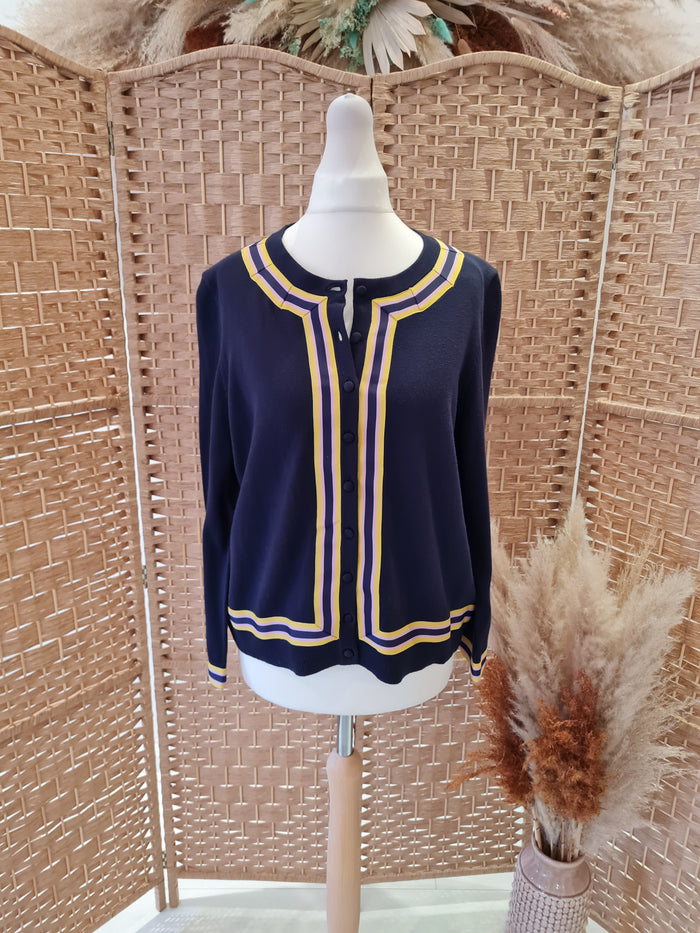 Boden Navy Pink/yellow trim Cardigan 14