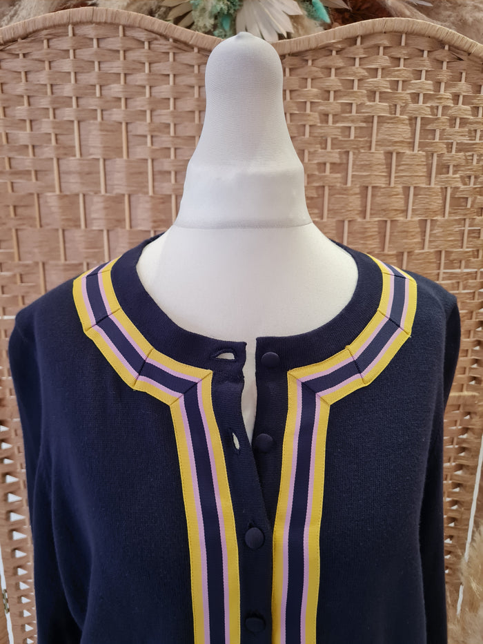 Boden Navy Pink/yellow trim Cardigan 14