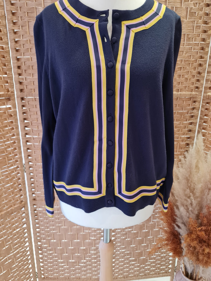 Boden Navy Pink/yellow trim Cardigan 14