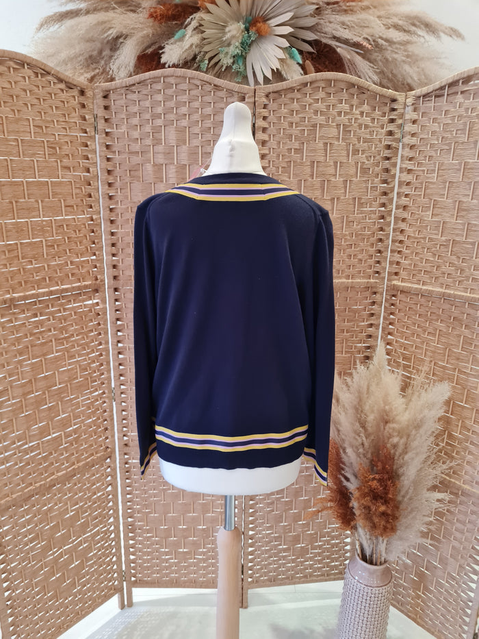 Boden Navy Pink/yellow trim Cardigan 14