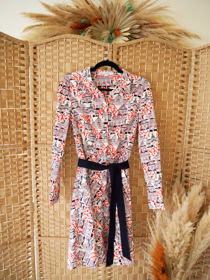 Boden Pink Print Belted Dress Size 10