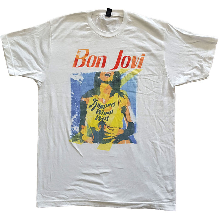 Bon Jovi Unisex T-Shirt - Slippery When Wet Original Cover Rock Off
