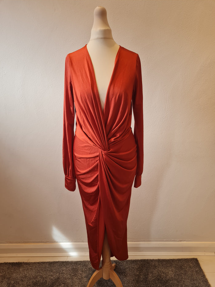 Boohoo Rust Plunge Dress Size 8