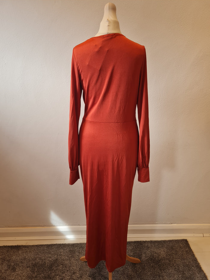 Boohoo Rust Plunge Dress Size 8