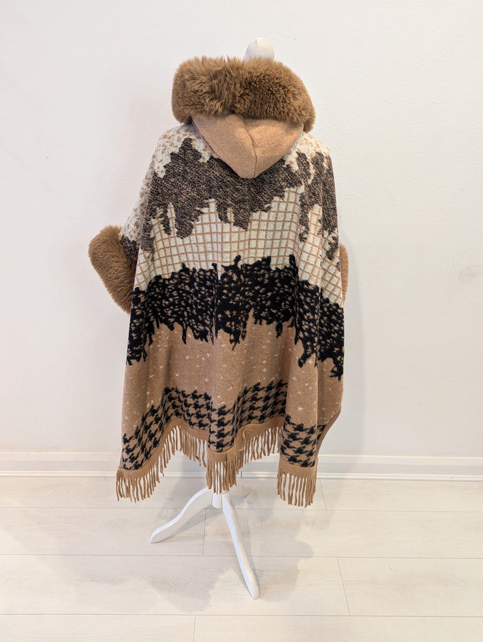 Brown/Back Hooded Poncho One size