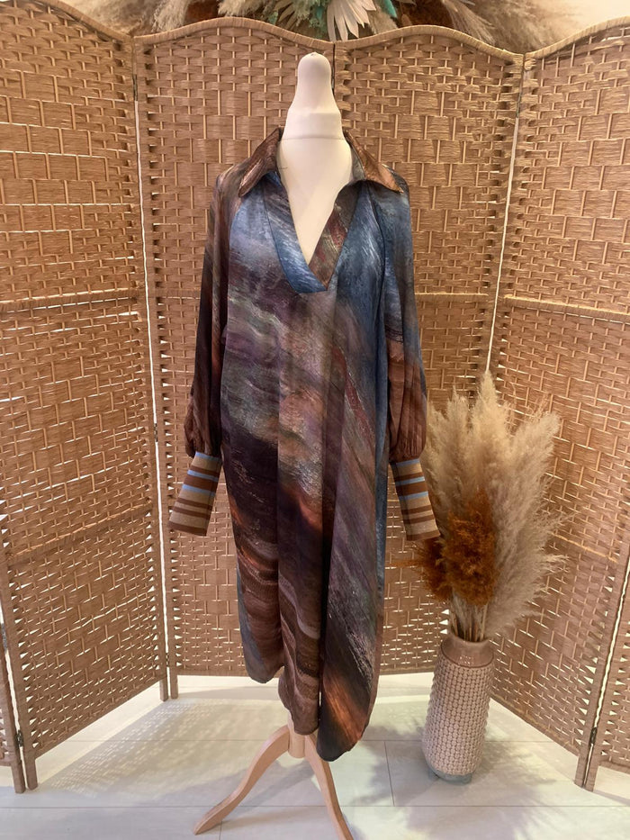 Brown/Blue Silk Dress M