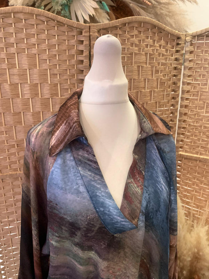 Brown/Blue Silk Dress M
