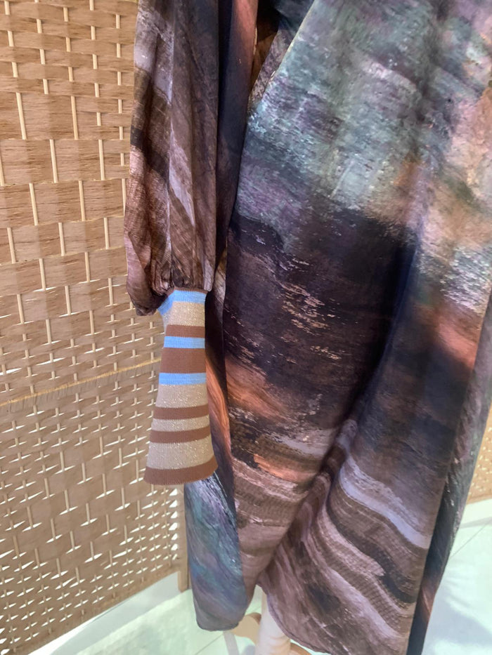 Brown/Blue Silk Dress M