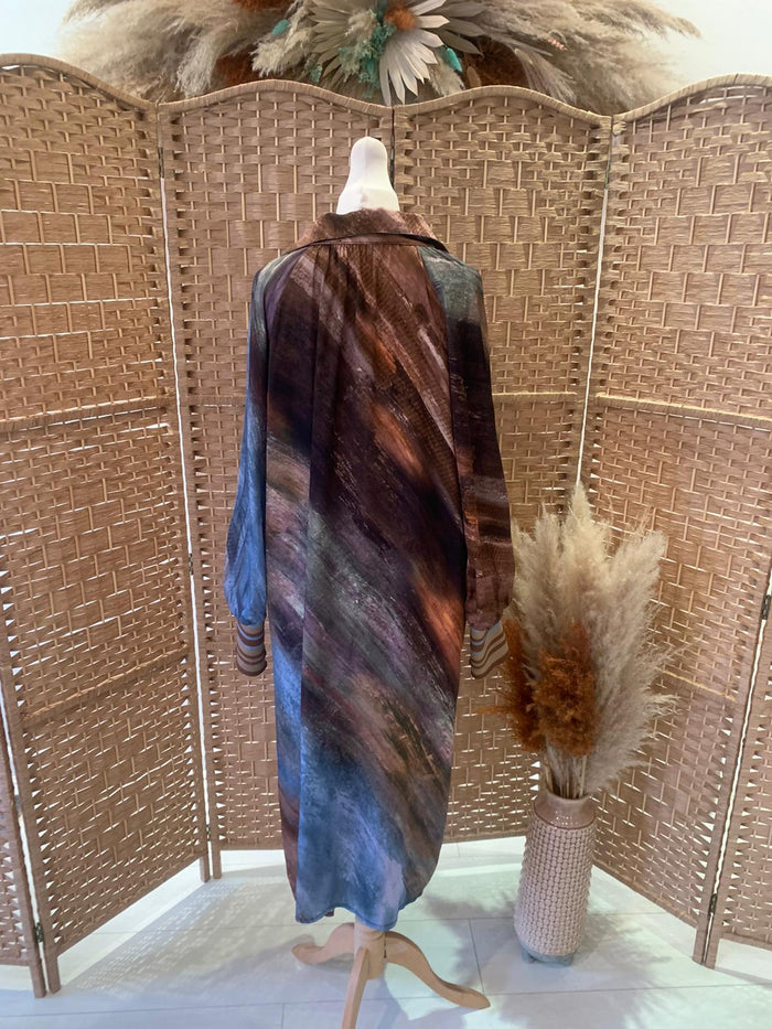 Brown/Blue Silk Dress M