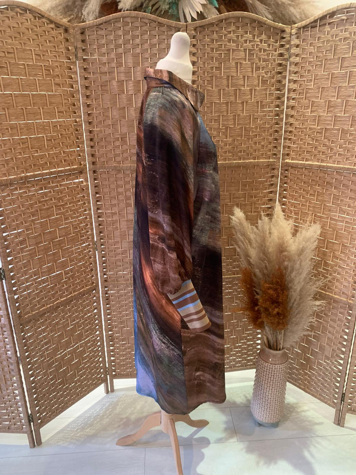 Brown/Blue Silk Dress M