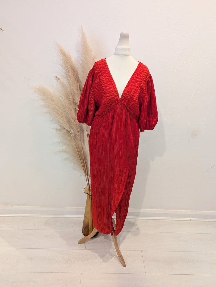 By Anthropologie Red Pleated Dress S