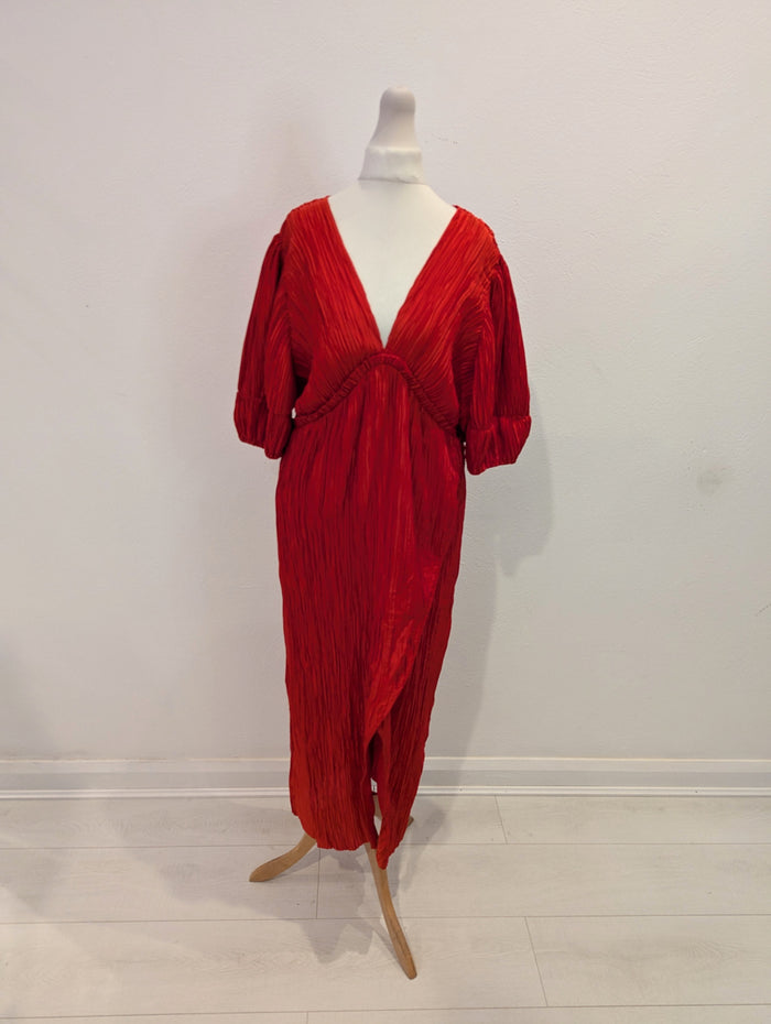 By Anthropologie Red Pleated Dress S