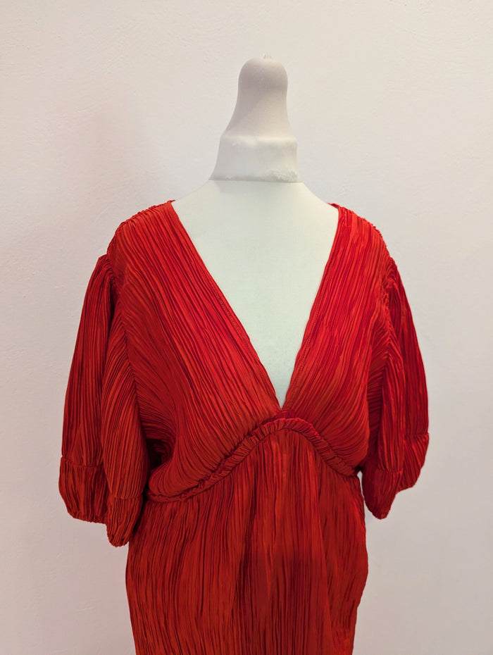 By Anthropologie Red Pleated Dress S