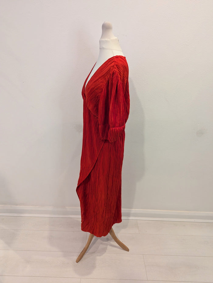 By Anthropologie Red Pleated Dress S