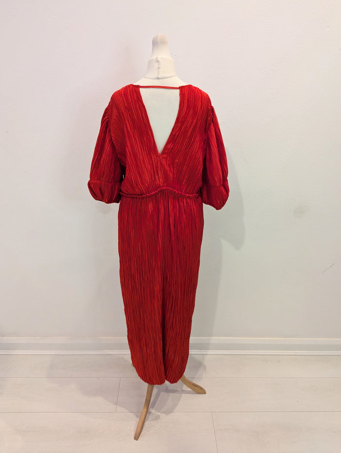 By Anthropologie Red Pleated Dress S