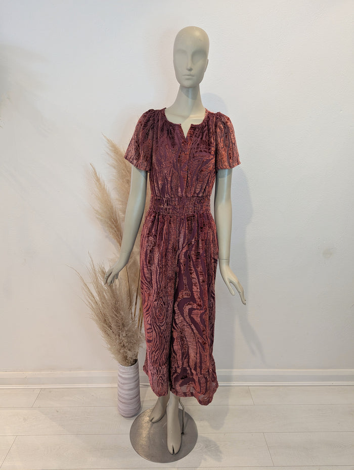 By Anthropologie Rust Velour Jumpsuit S