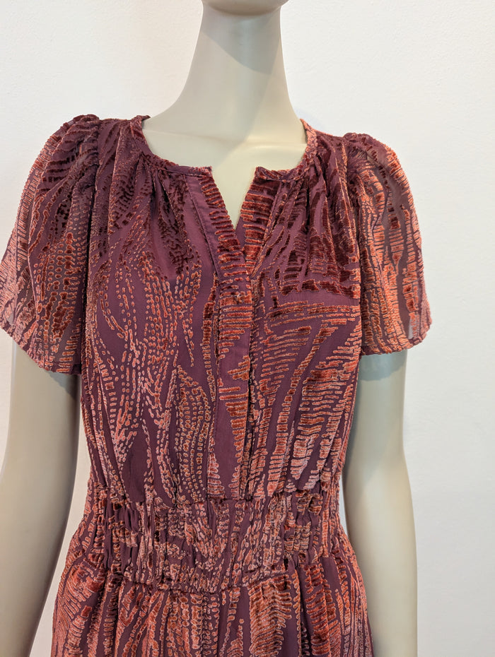 By Anthropologie Rust Velour Jumpsuit S